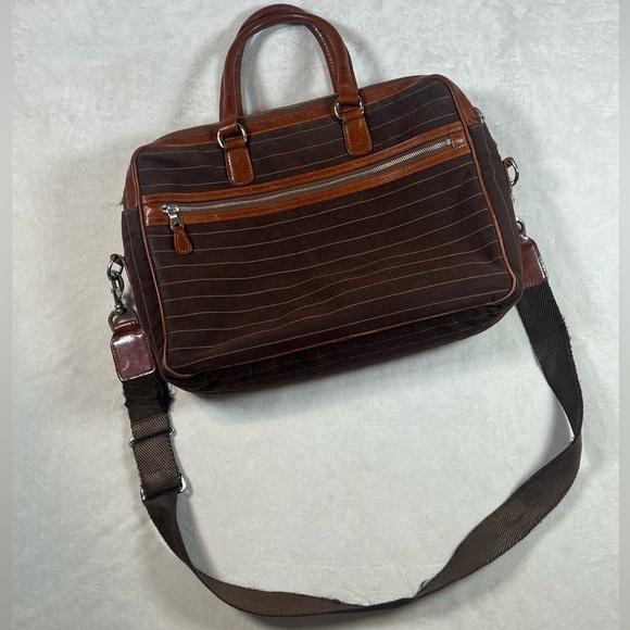 Mulholland Cotton Canvas Leather Made in England Classic Briefcase Striped - Picture 1 of 13